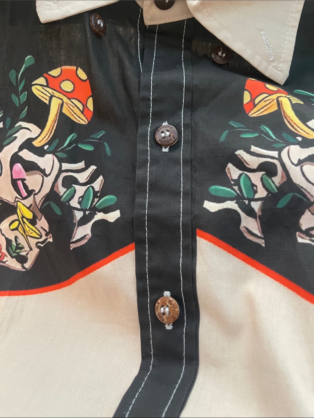 Boozelele Man Button Up Shirt Dressy Dinosaur Mushroom Sz L - Picture 8 of 9
